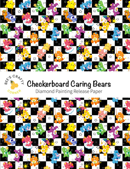 RELEASE PAPER | Checkerboard Caring Bears - Reusable Patterned Diamond Painting Release Paper