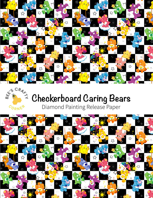 RELEASE PAPER | Checkerboard Caring Bears - Reusable Patterned Diamond Painting Release Paper