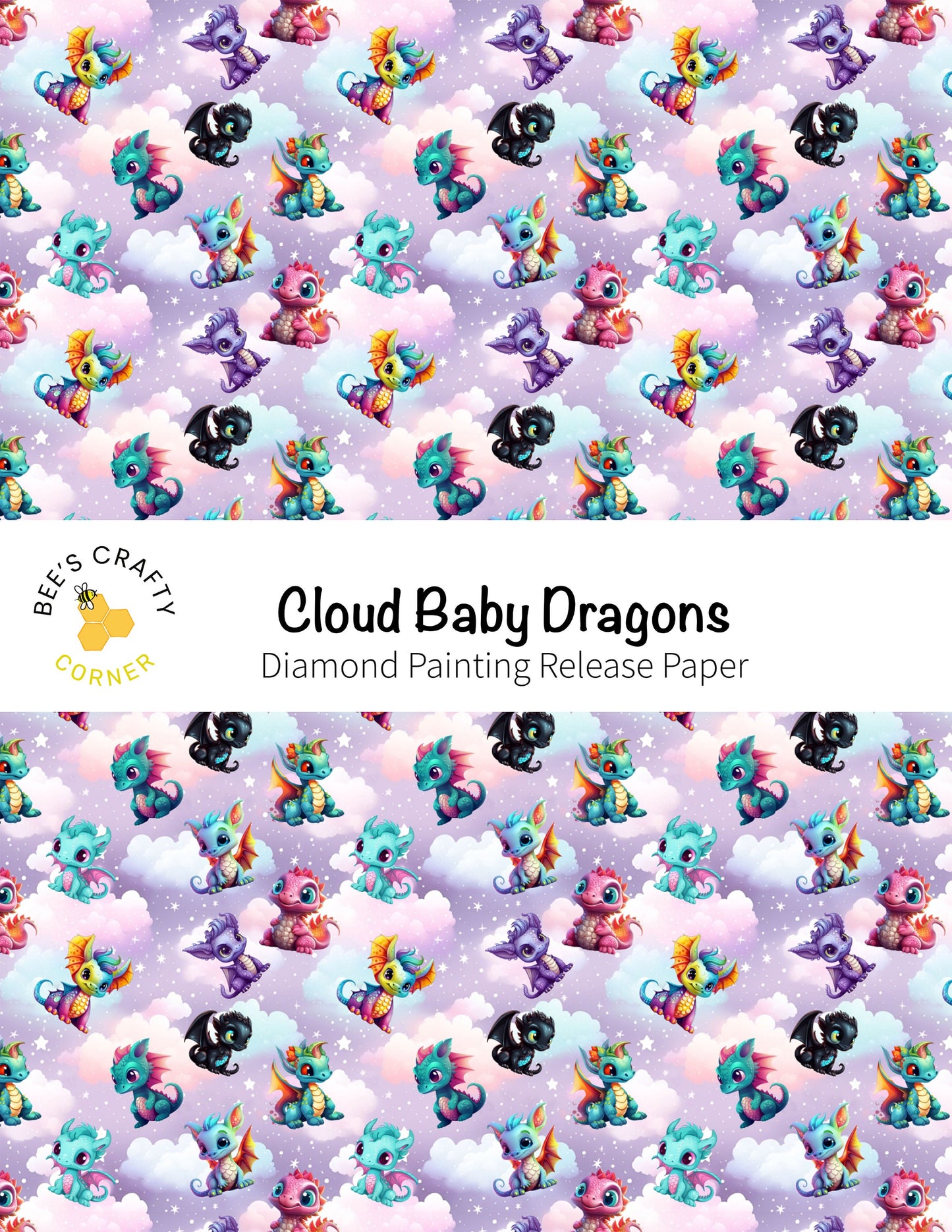 RELEASE PAPER | Cloud Baby Dragons - Reusable Patterned Diamond Painting Release Paper