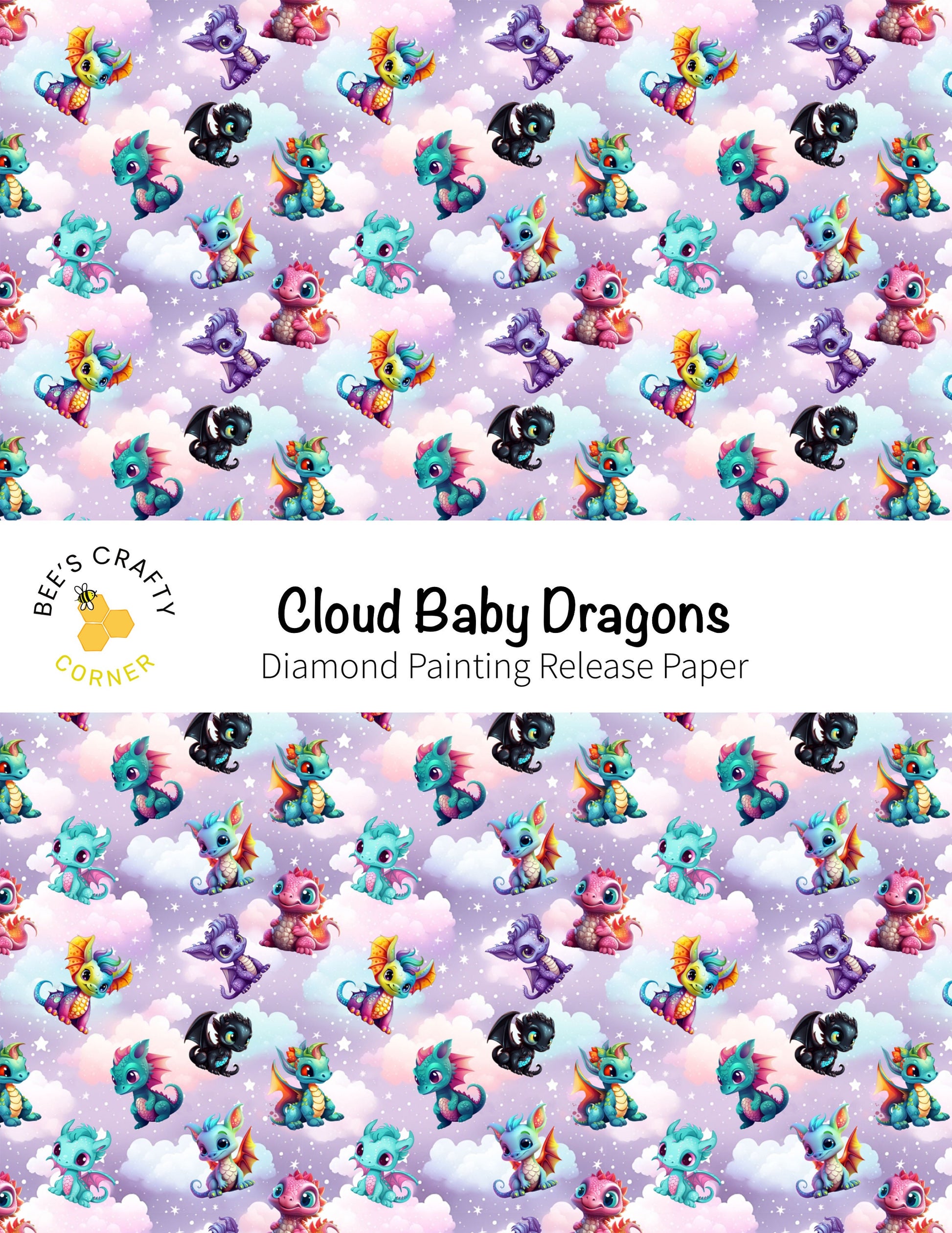 RELEASE PAPER | Cloud Baby Dragons - Reusable Patterned Diamond Painting Release Paper