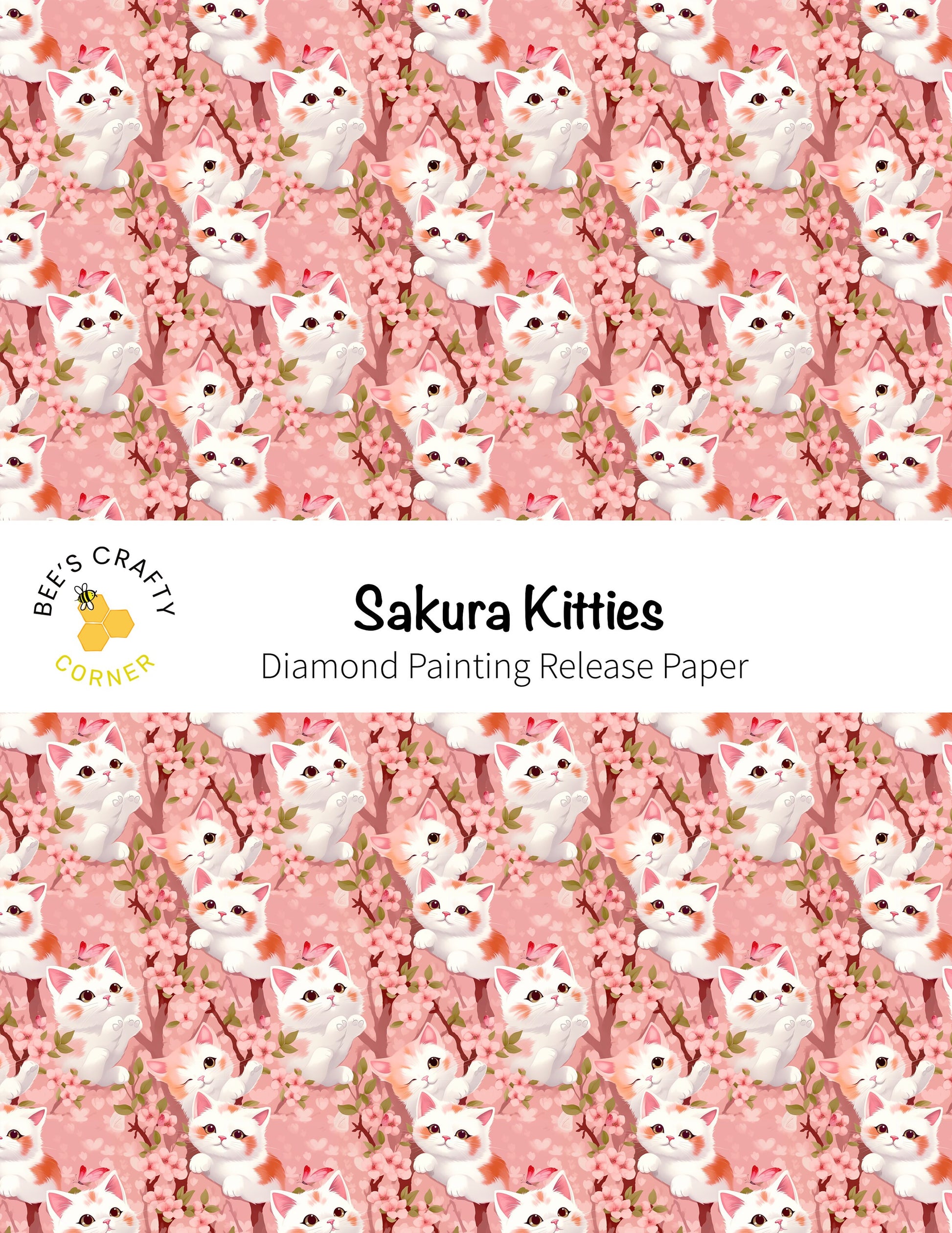 RELEASE PAPER | Sakura Kitties - Reusable Patterned Diamond Painting Release Paper
