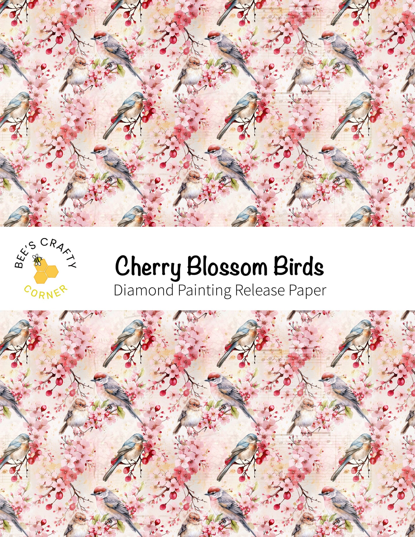 RELEASE PAPER | Cherry Blossom Birds - Reusable Patterned Diamond Painting Release Paper