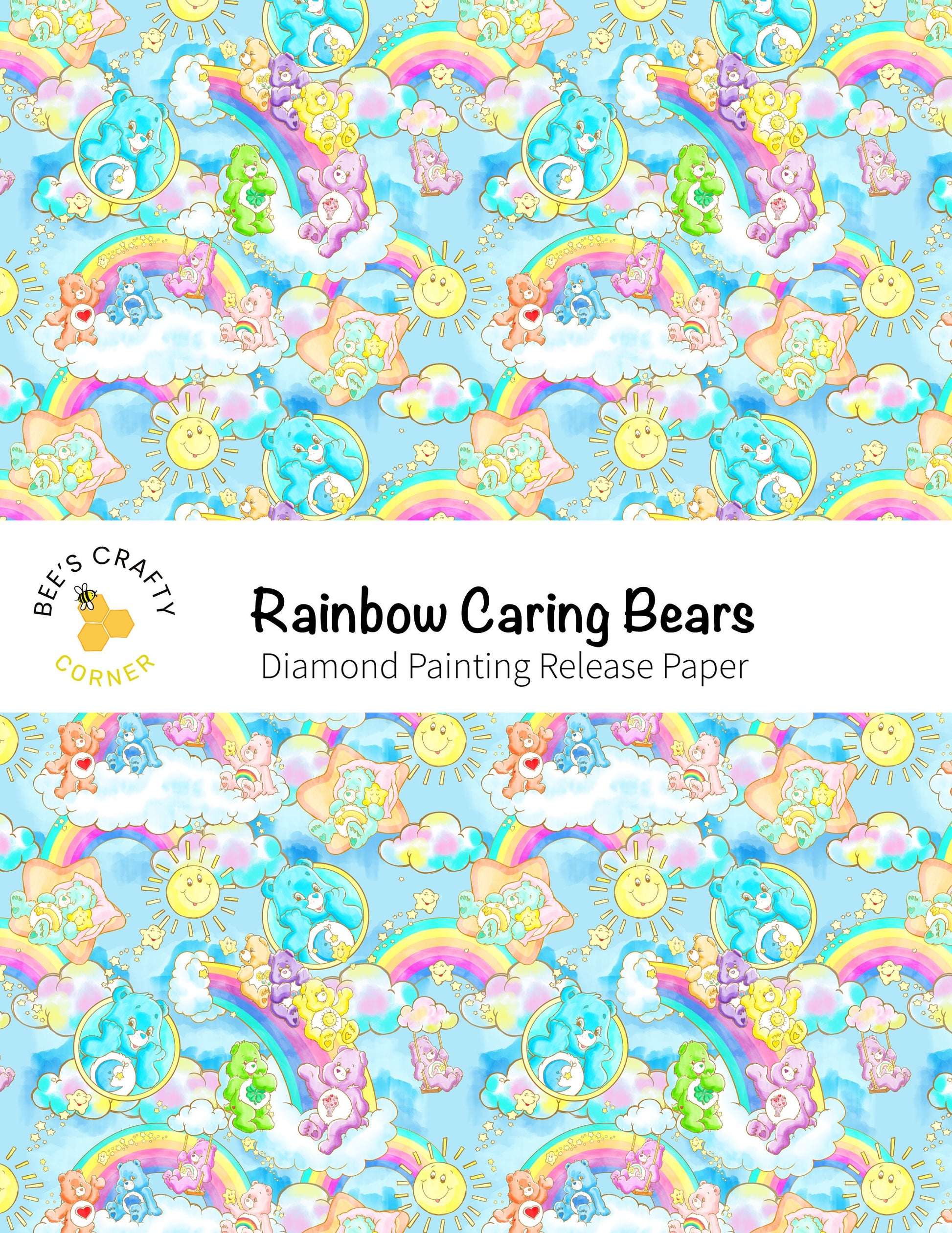 RELEASE PAPER | Rainbow Caring Bears - Reusable Patterned Diamond Painting Release Paper