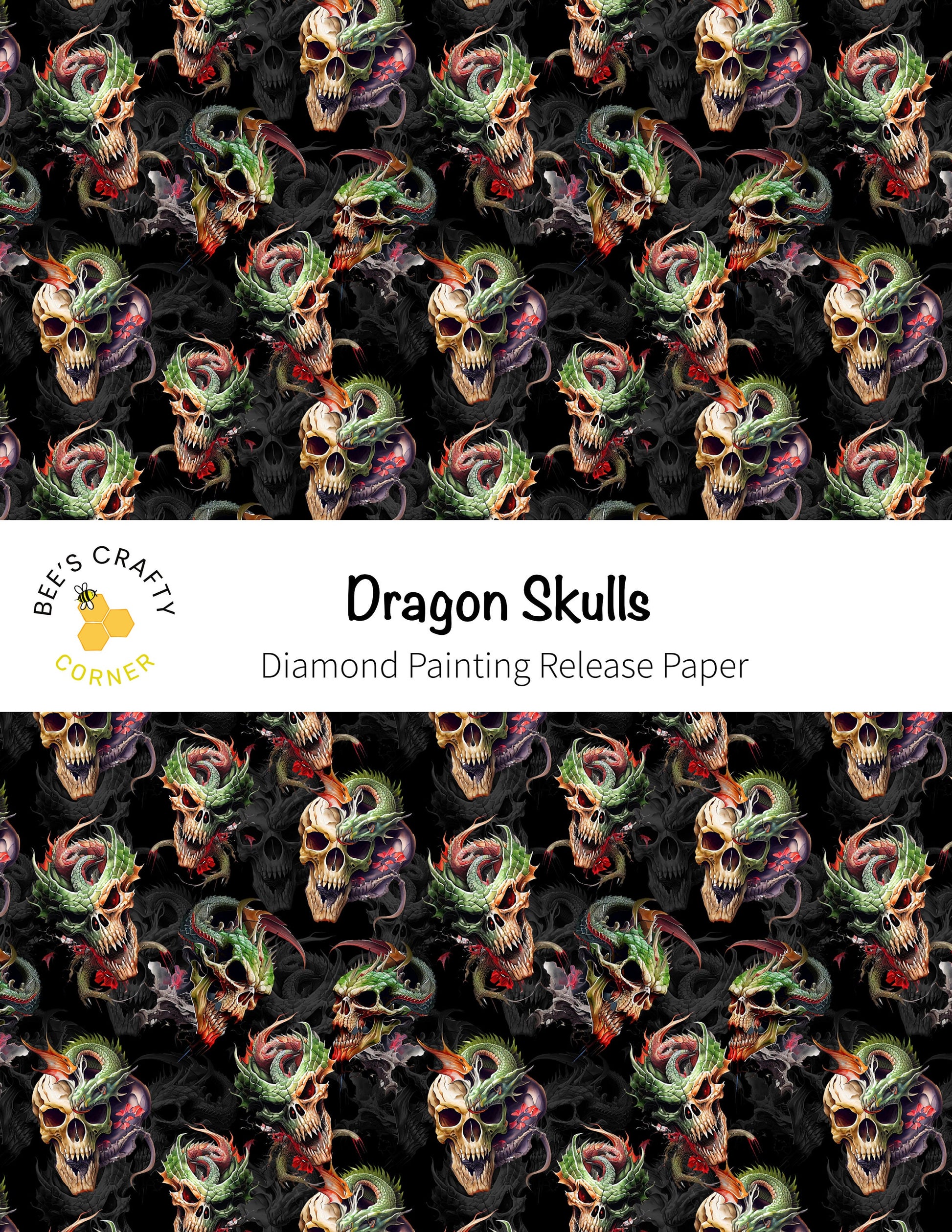 RELEASE PAPER | Dragon Skulls - Reusable Patterned Diamond Painting Release Paper