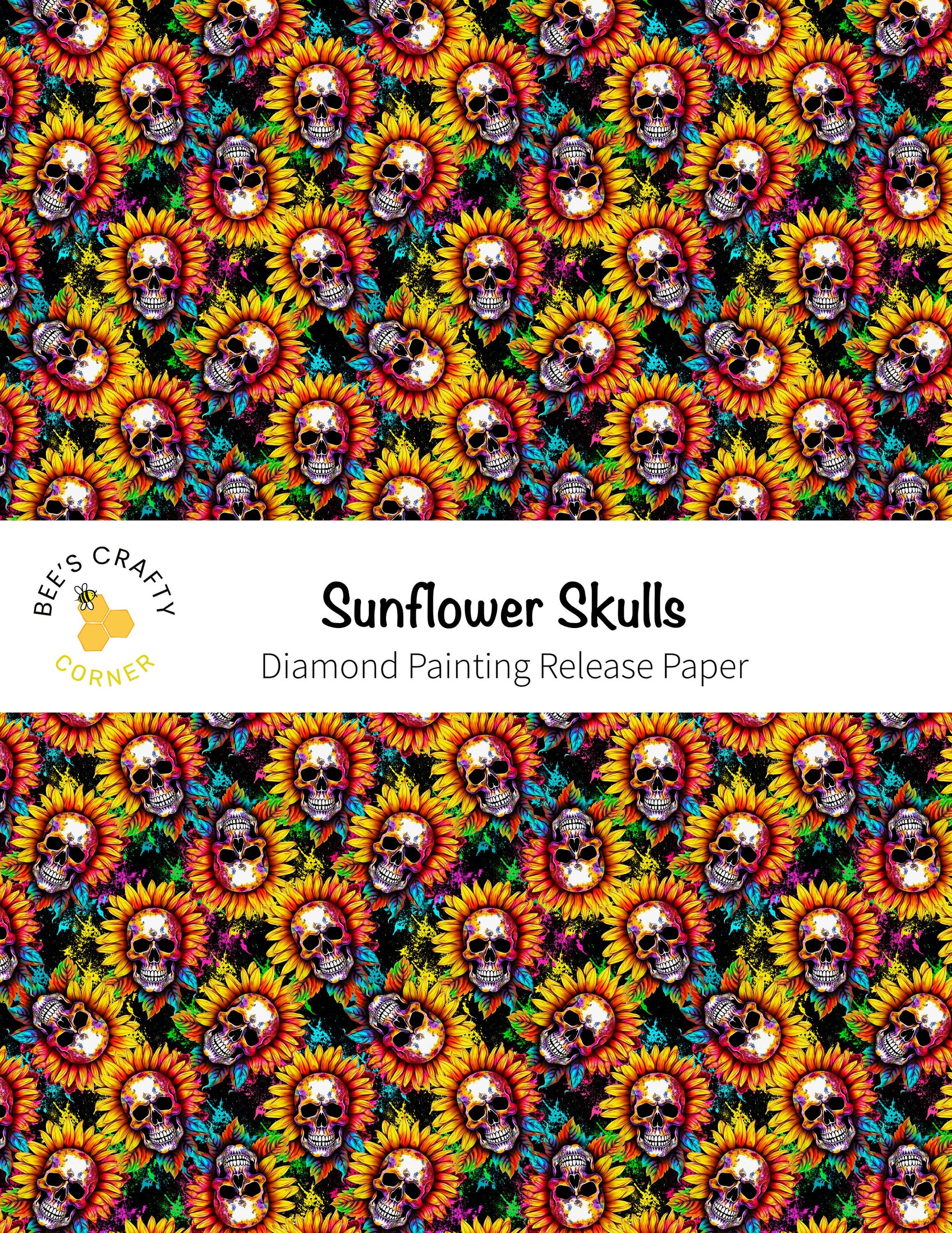 RELEASE PAPER | Sunflower Skulls - Reusable Patterned Diamond Painting Release Paper