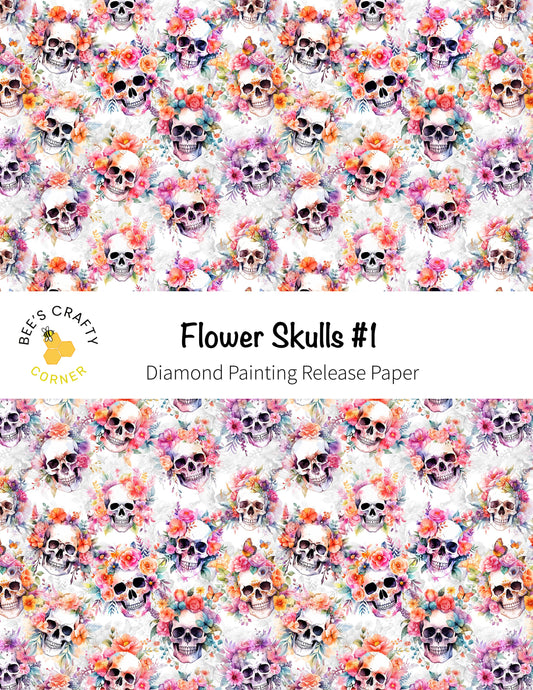 RELEASE PAPER | Flower Skulls #1 - Reusable Patterned Diamond Painting Release Paper