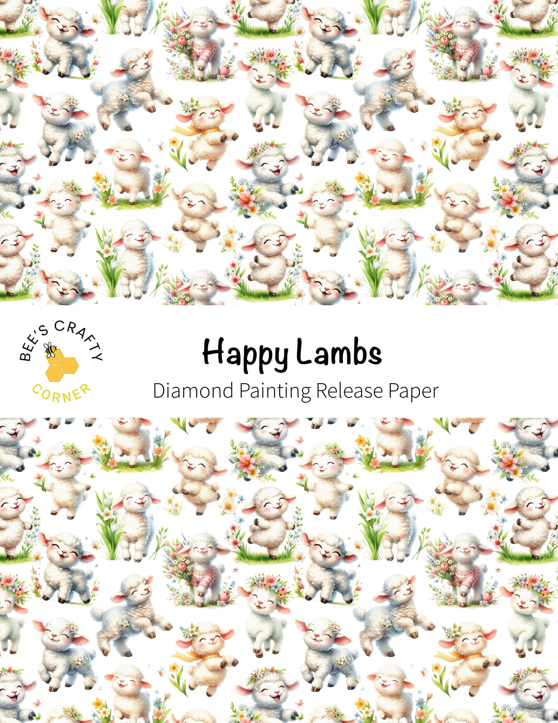 RELEASE PAPER | Happy Lambs - Reusable Patterned Diamond Painting Release Paper