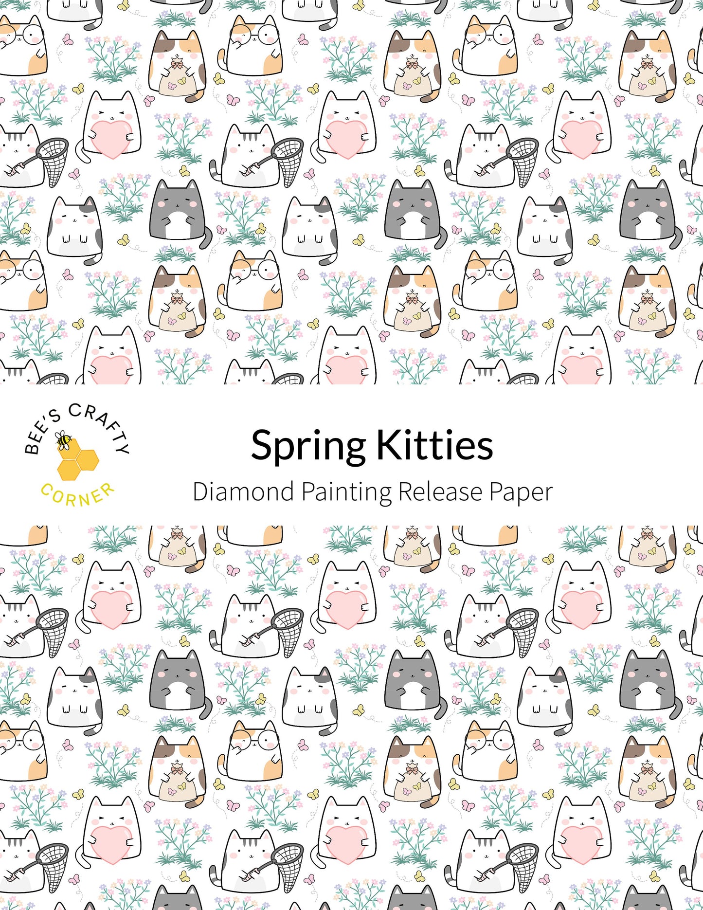 RELEASE PAPER | Spring Kitties - Reusable Patterned Diamond Painting Release Paper