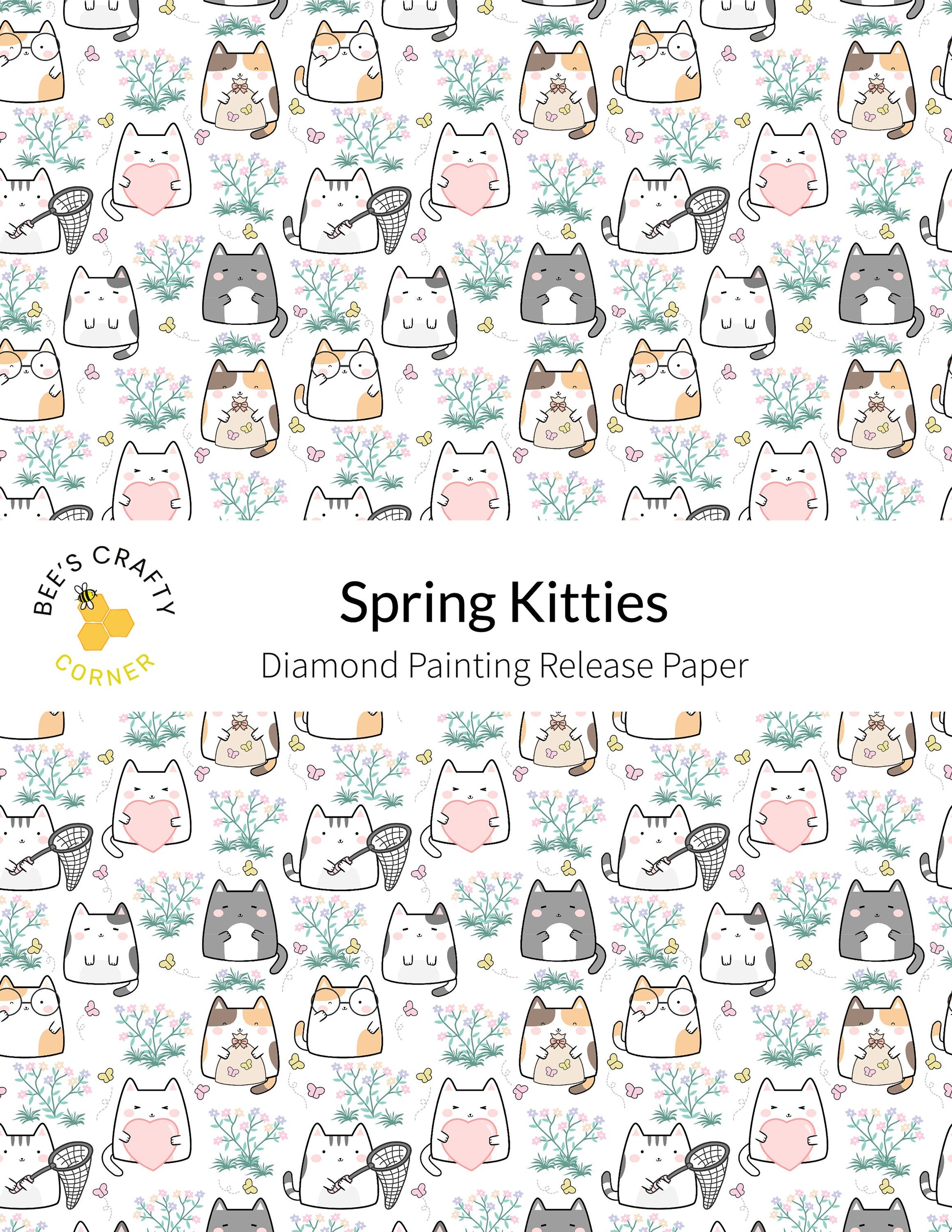 RELEASE PAPER | Spring Kitties - Reusable Patterned Diamond Painting Release Paper