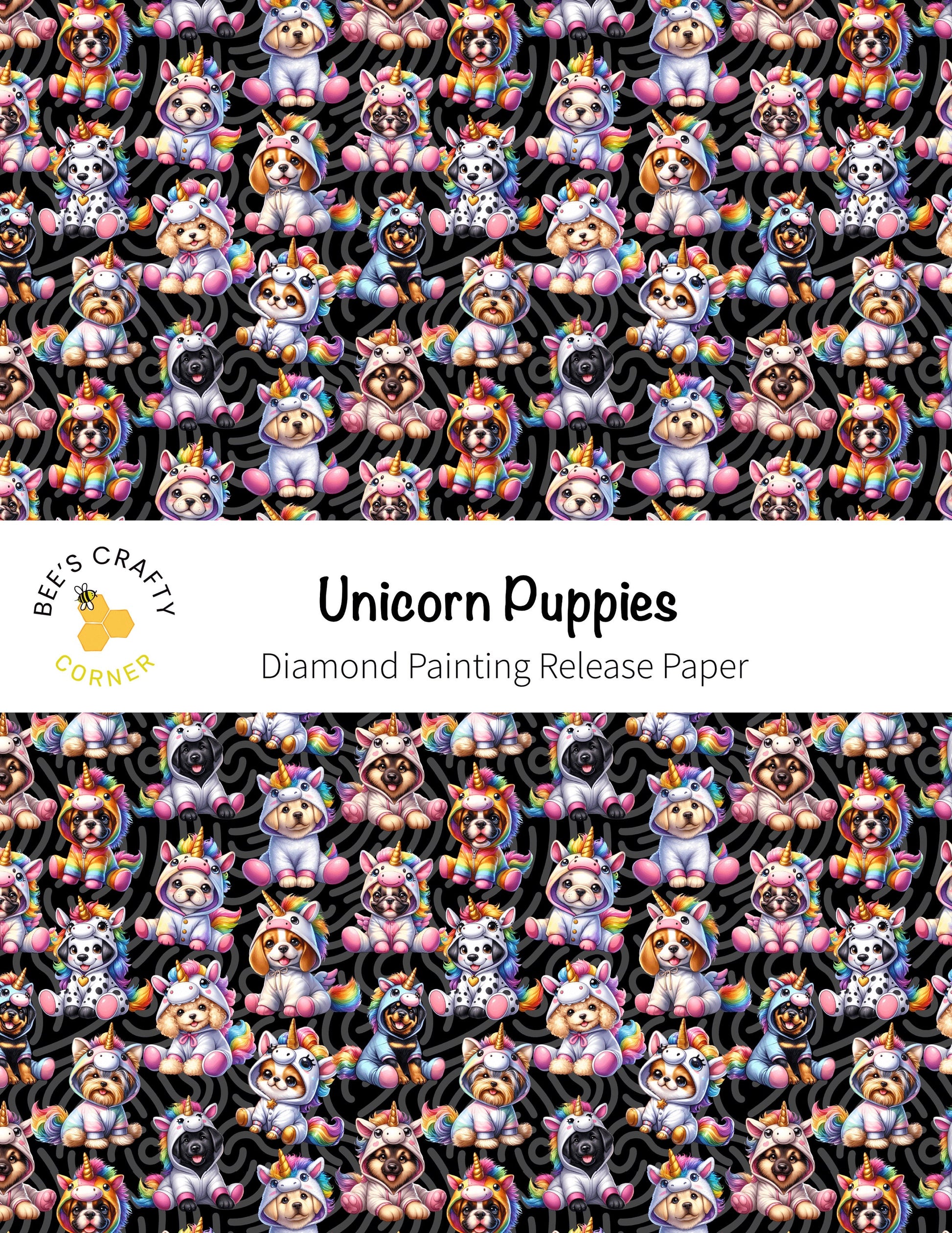 RELEASE PAPER | Unicorn Puppies - Reusable Patterned Diamond Painting Release Paper