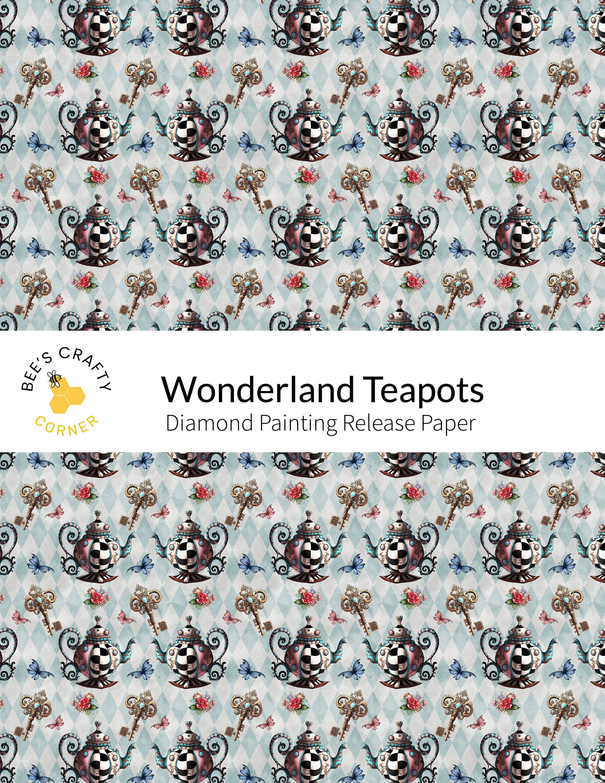RELEASE PAPER | Wonderland Teapots - Reusable Patterned Diamond Painting Release Paper