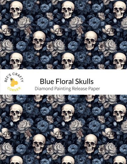 RELEASE PAPER | Blue Floral Skulls - Reusable Patterned Diamond Painting Release Paper