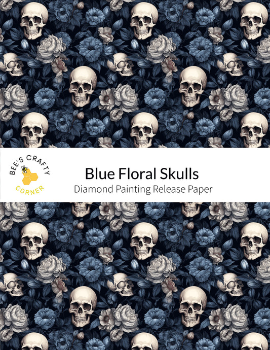 RELEASE PAPER | Blue Floral Skulls - Reusable Patterned Diamond Painting Release Paper