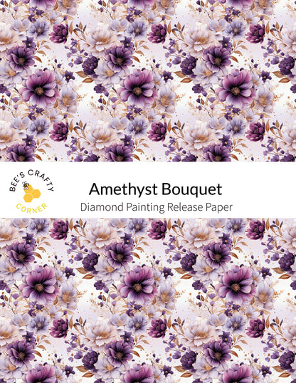a purple and white flower pattern with the words amethyst bouquet