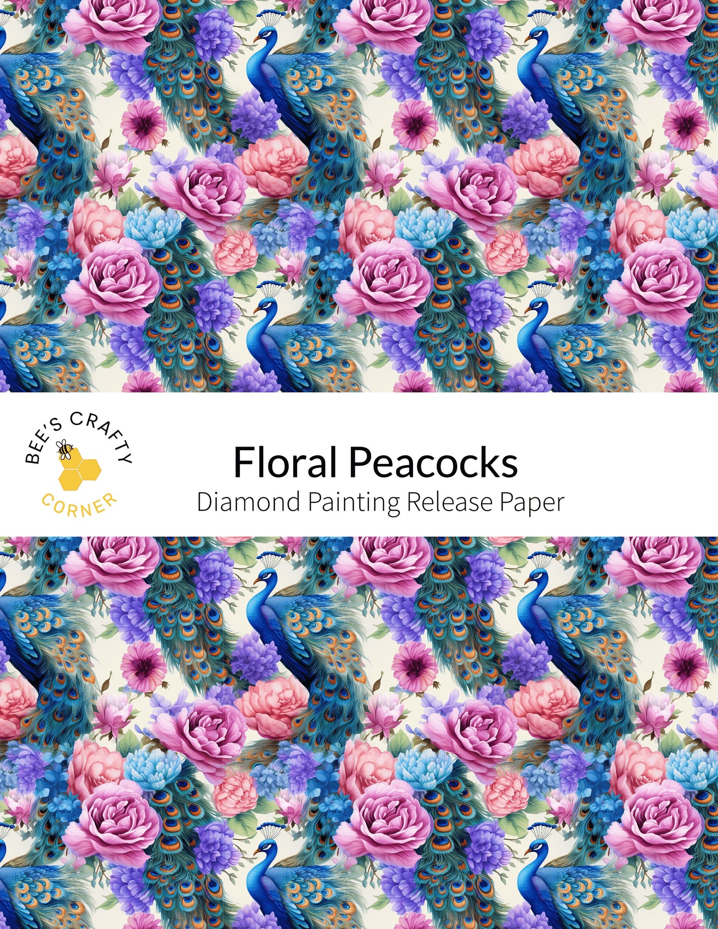 RELEASE PAPER | Floral Peacocks - Reusable Patterned Diamond Painting Release Paper