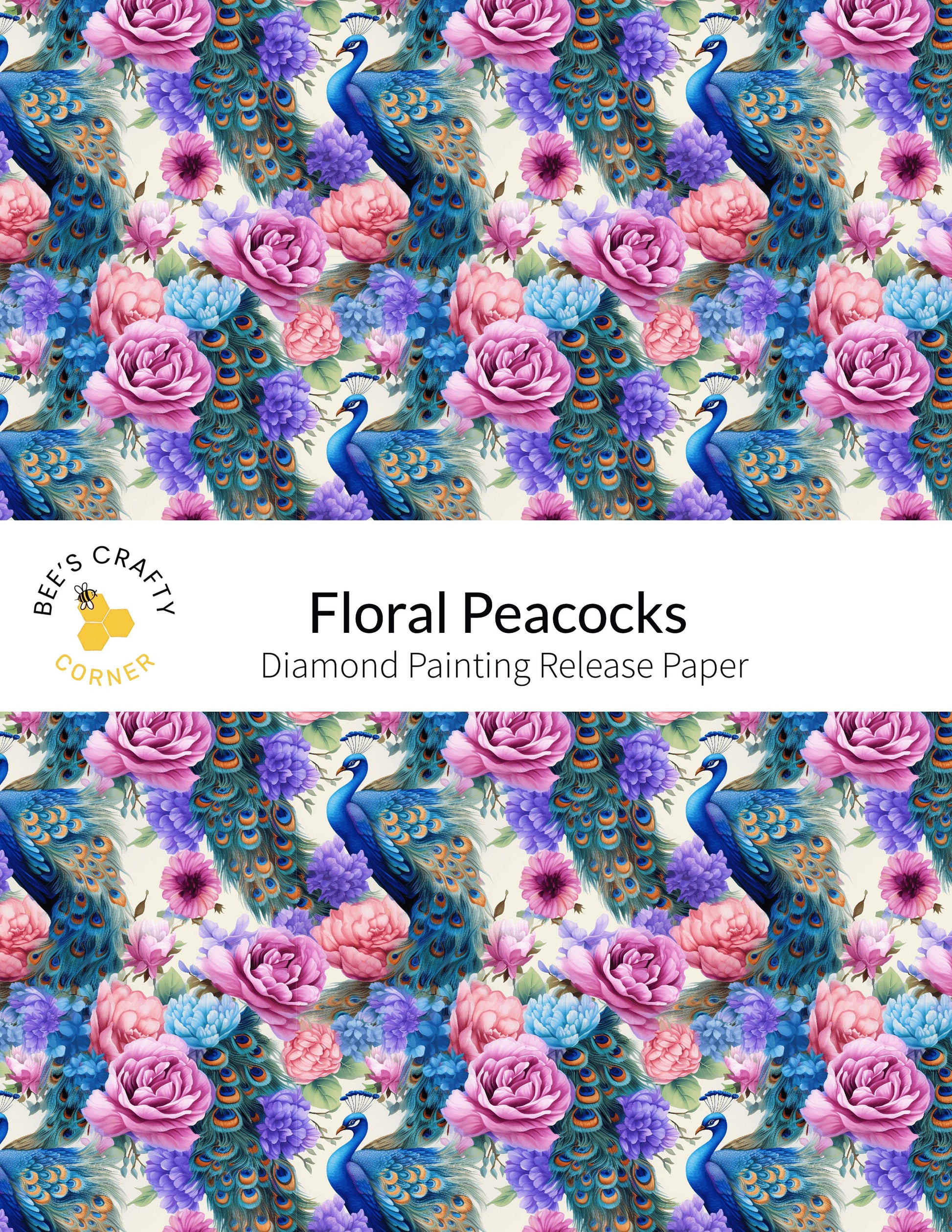 RELEASE PAPER | Floral Peacocks - Reusable Patterned Diamond Painting Release Paper