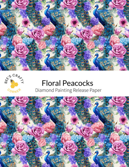 RELEASE PAPER | Floral Peacocks - Reusable Patterned Diamond Painting Release Paper