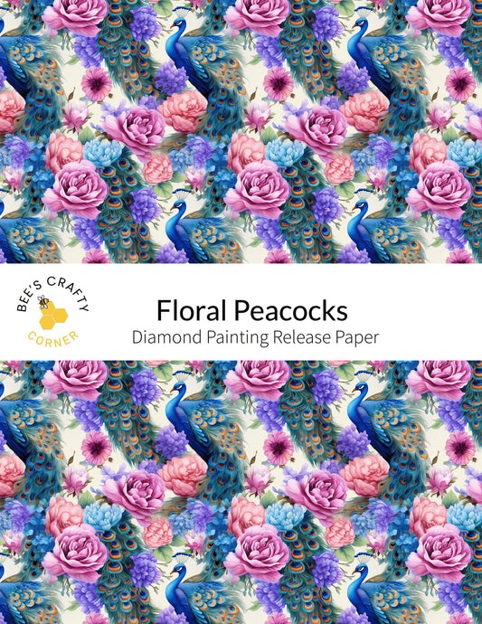 RELEASE PAPER | Floral Peacocks - Reusable Patterned Diamond Painting Release Paper