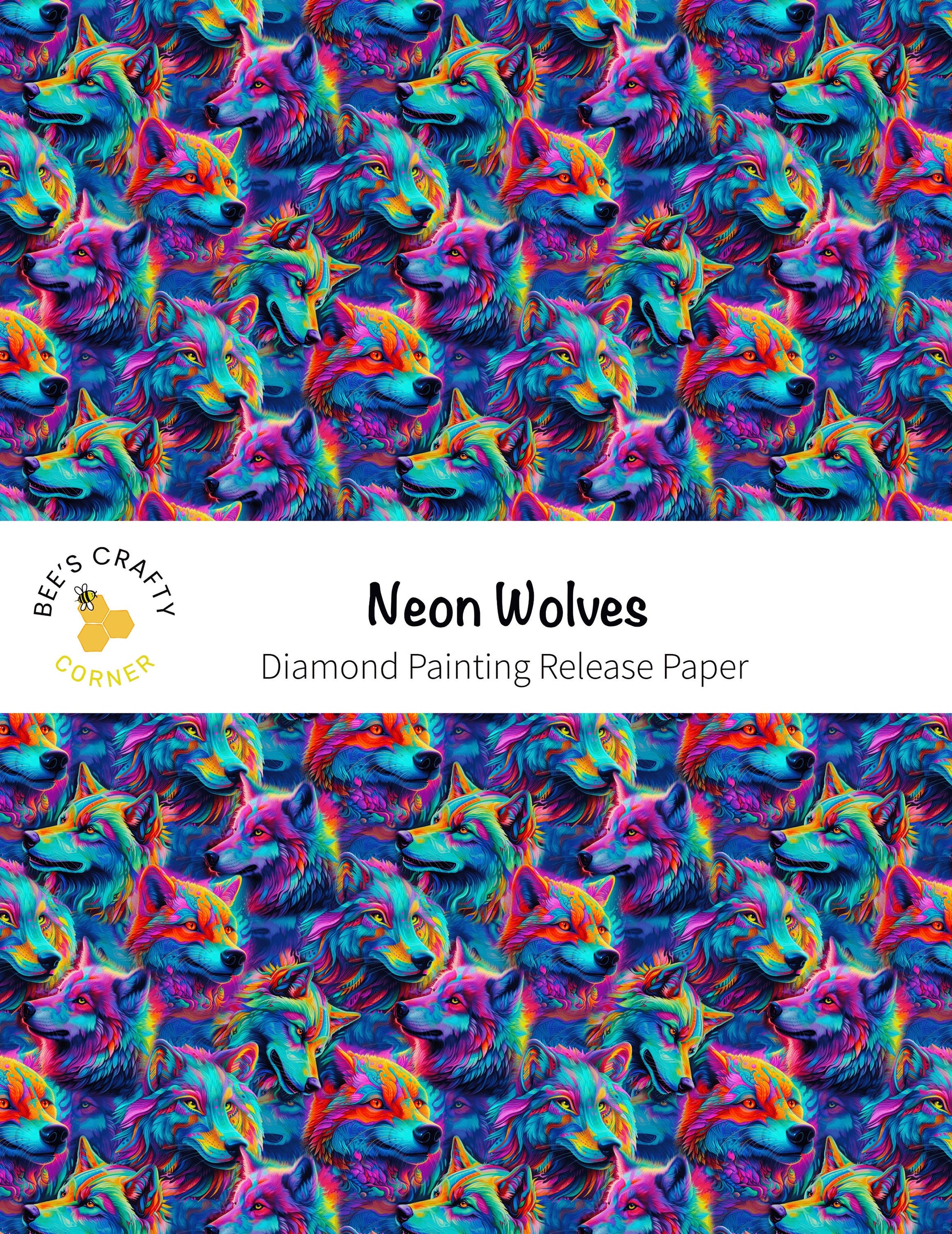 RELEASE PAPER | Neon Wolves - Reusable Patterned Diamond Painting Release Paper