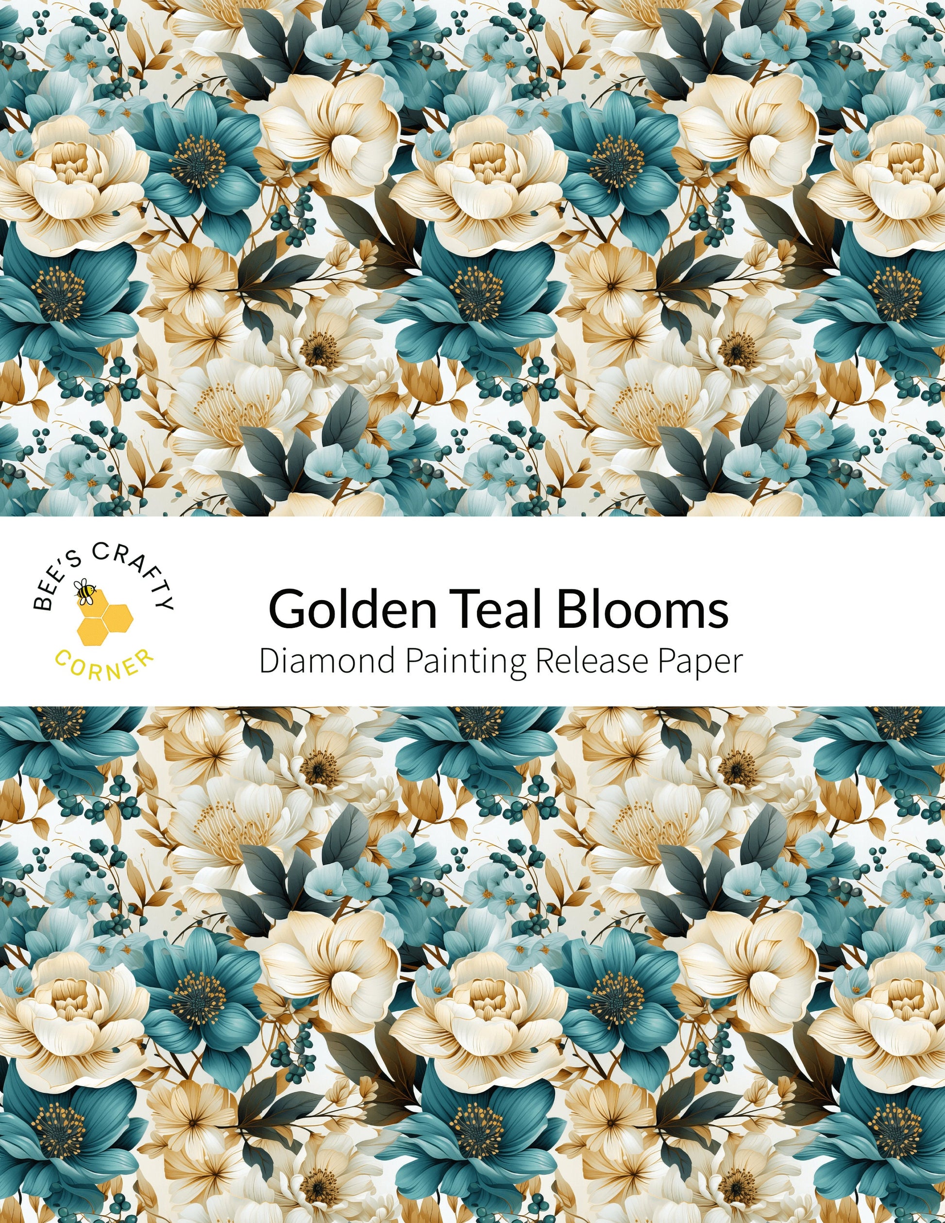 RELEASE PAPER | Golden Teal Blooms - Reusable Patterned Diamond Painting Release Paper