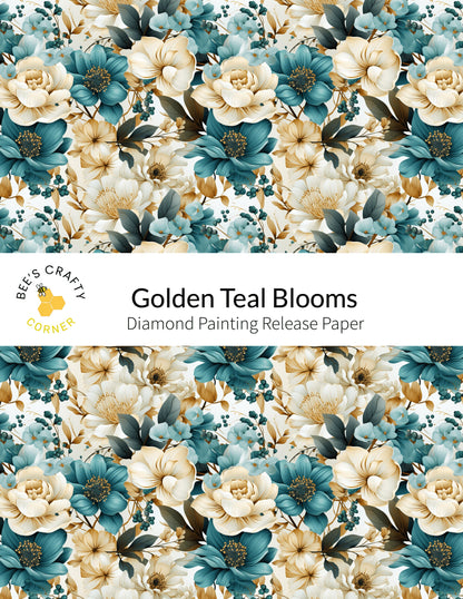 RELEASE PAPER | Golden Teal Blooms - Reusable Patterned Diamond Painting Release Paper