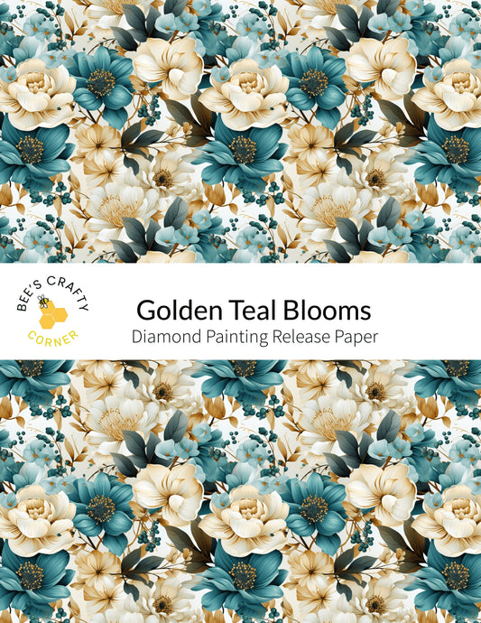 RELEASE PAPER | Golden Teal Blooms - Reusable Patterned Diamond Painting Release Paper