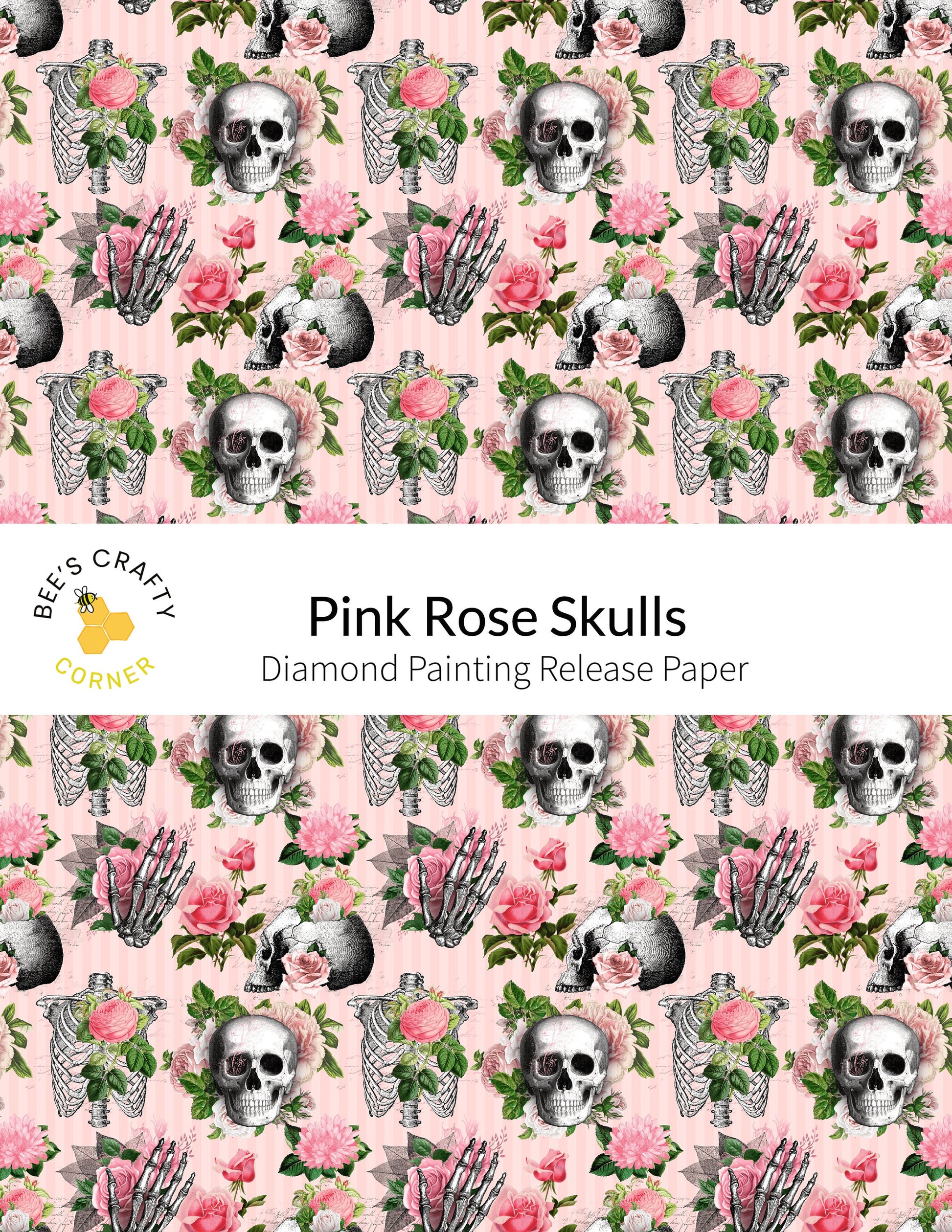 RELEASE PAPER | Pink Rose Skulls - Reusable Patterned Diamond Painting Release Paper