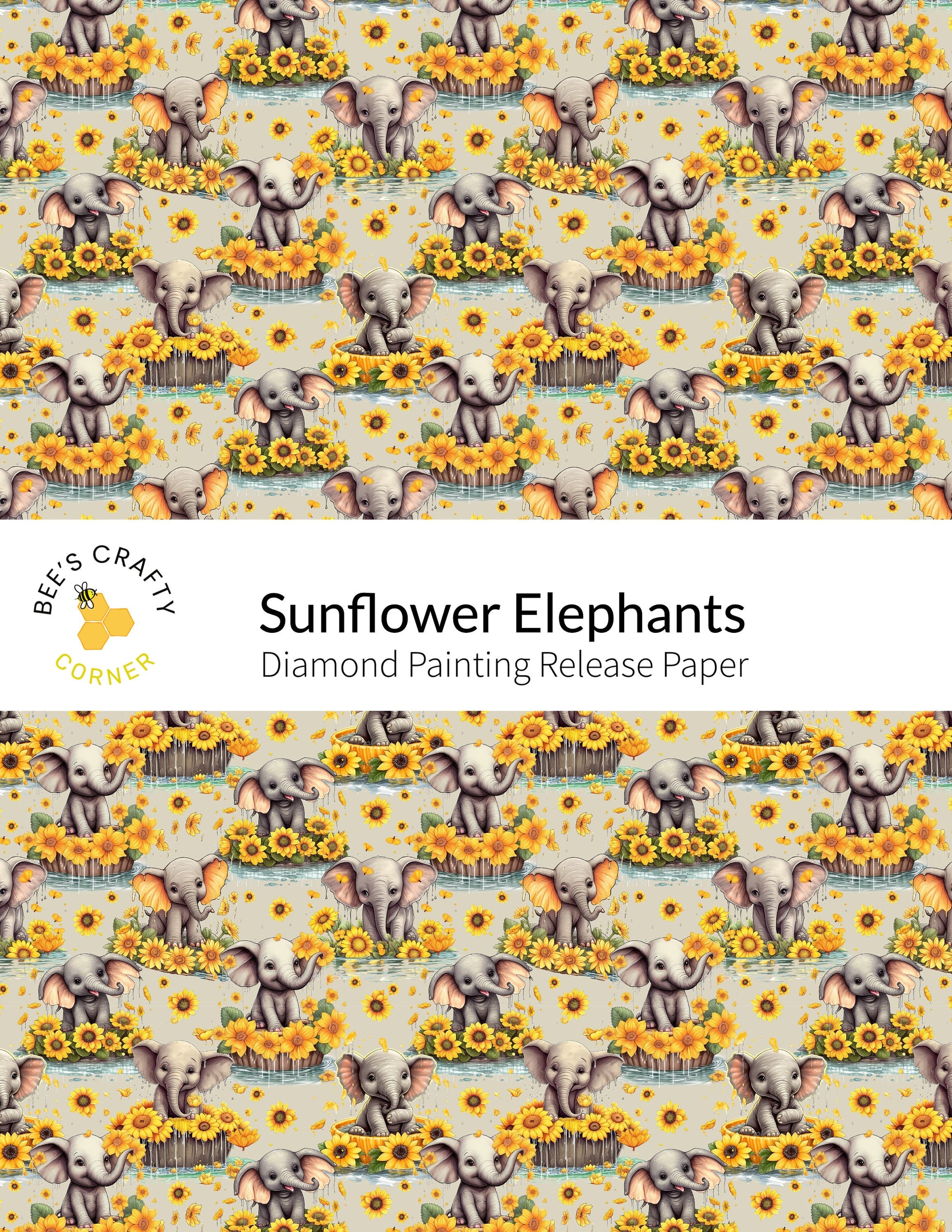 RELEASE PAPER | Sunflower Elephants - Reusable Patterned Diamond Painting Release Paper