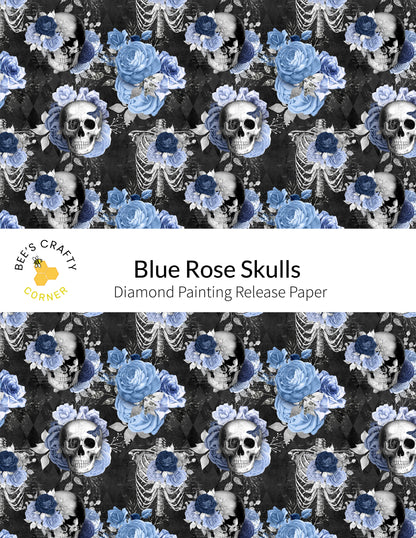 RELEASE PAPER | Blue Rose Skulls - Reusable Patterned Diamond Painting Release Paper