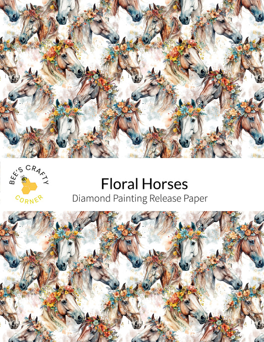 RELEASE PAPER | Floral Horses - Reusable Patterned Diamond Painting Release Paper