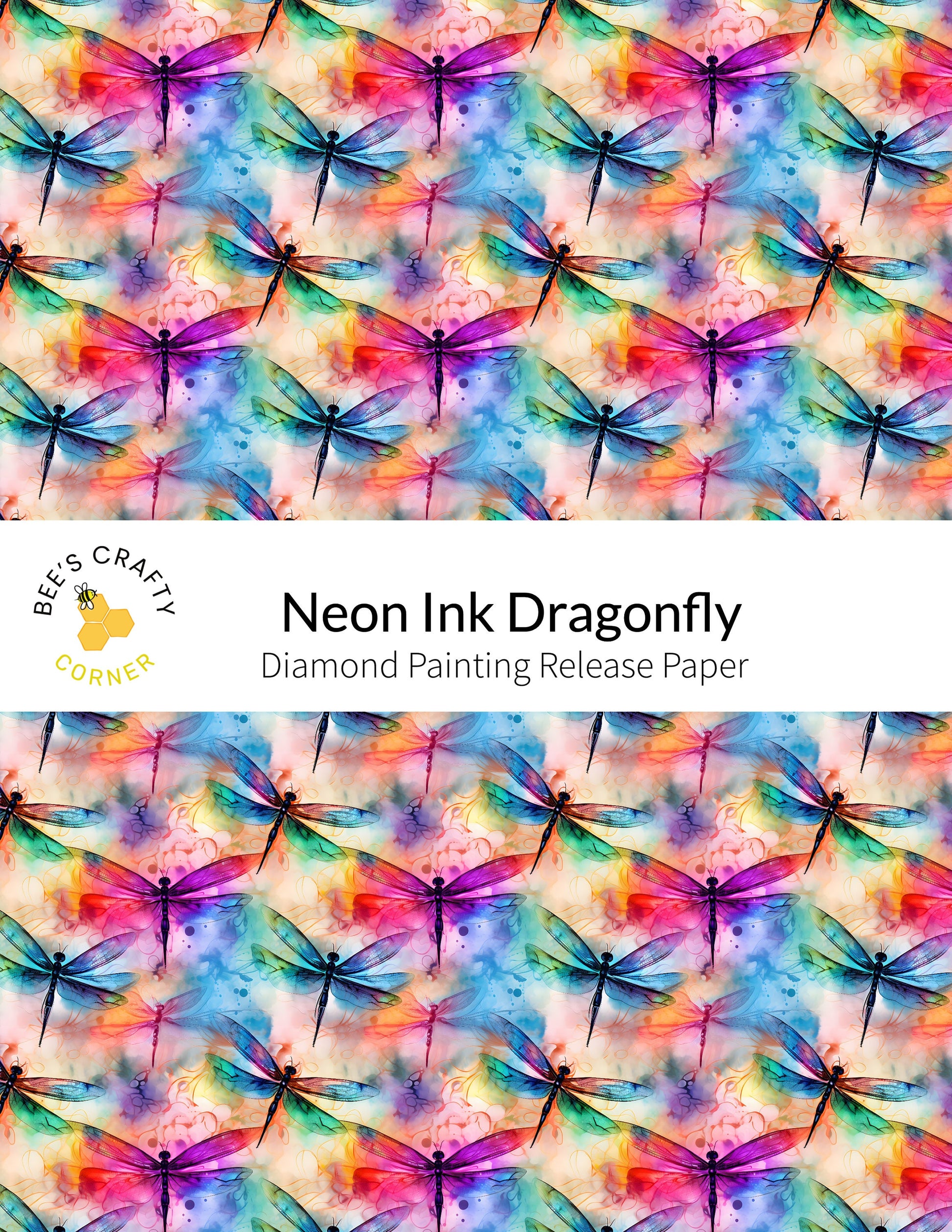 RELEASE PAPER | Neon Ink Dragonfly - Reusable Patterned Diamond Painting Release Paper