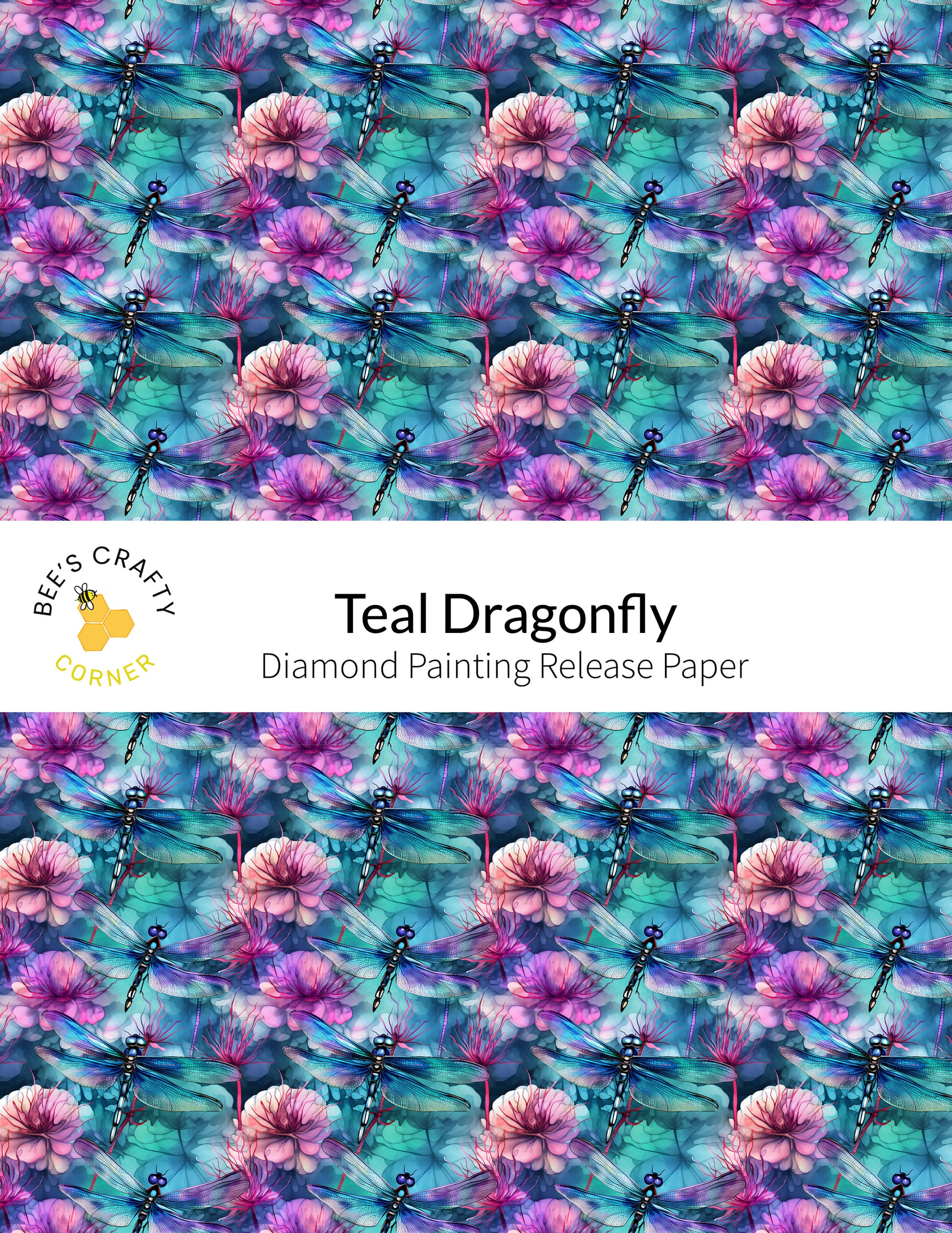 RELEASE PAPER | Teal Dragonfly - Reusable Patterned Diamond Painting Release Paper