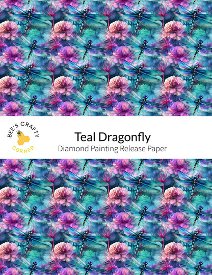 RELEASE PAPER | Teal Dragonfly - Reusable Patterned Diamond Painting Release Paper