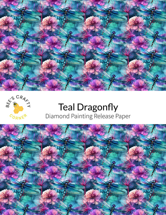 RELEASE PAPER | Teal Dragonfly - Reusable Patterned Diamond Painting Release Paper