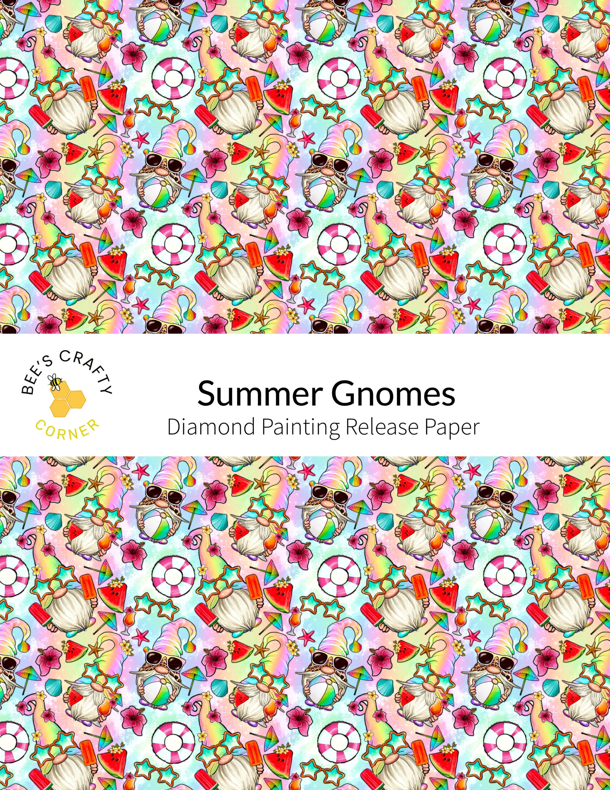 RELEASE PAPER | Summer Gnomes - Reusable Patterned Diamond Painting Release Paper