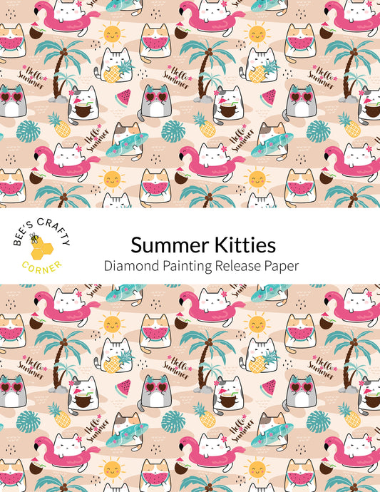 RELEASE PAPER | Summer Kitties - Reusable Patterned Diamond Painting Release Paper