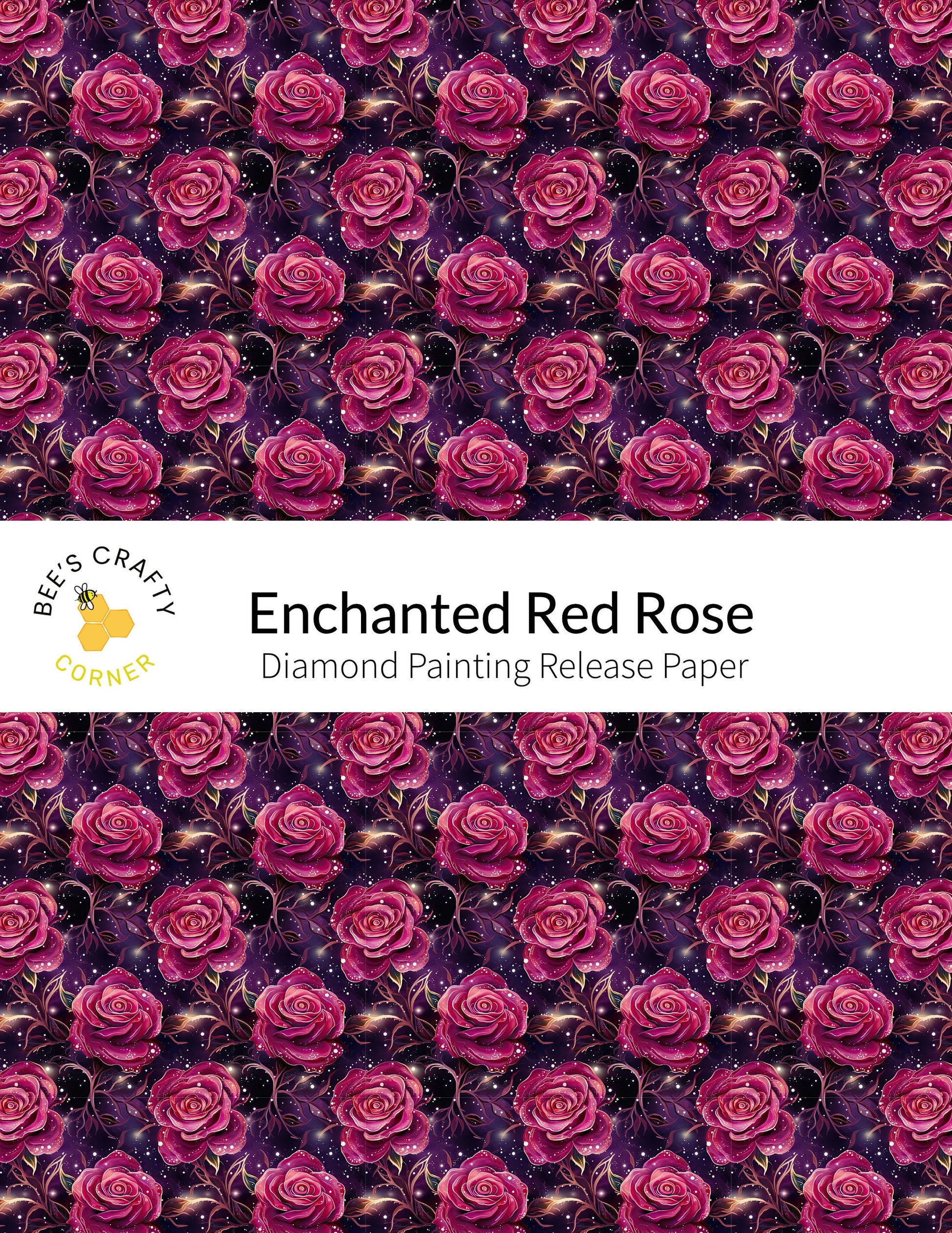 RELEASE PAPER | Enchanted Red Rose - Reusable Patterned Diamond Painting Release Paper