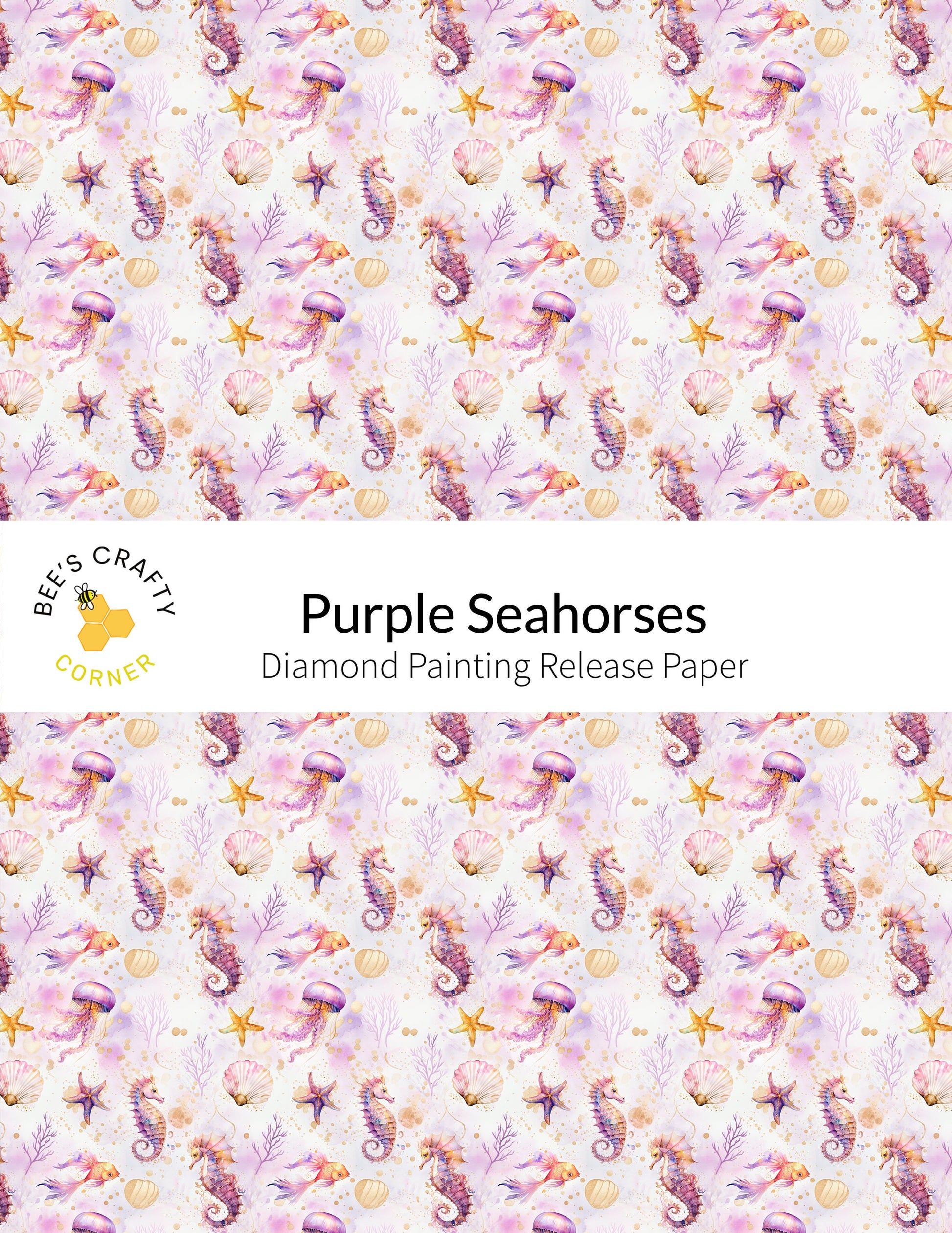 RELEASE PAPER | Purple Seahorses - Reusable Patterned Diamond Painting Release Paper