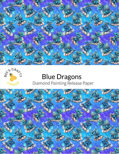 RELEASE PAPER | Blue Dragons - Reusable Patterned Diamond Painting Release Paper