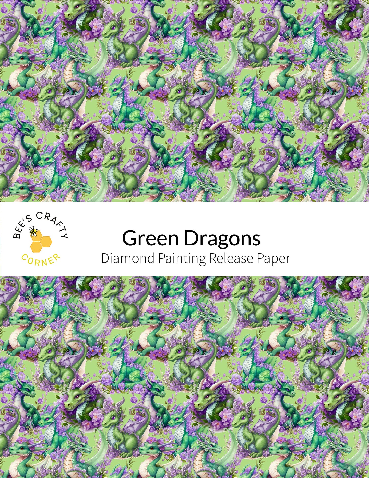 RELEASE PAPER | Green Dragons - Reusable Patterned Diamond Painting Release Paper