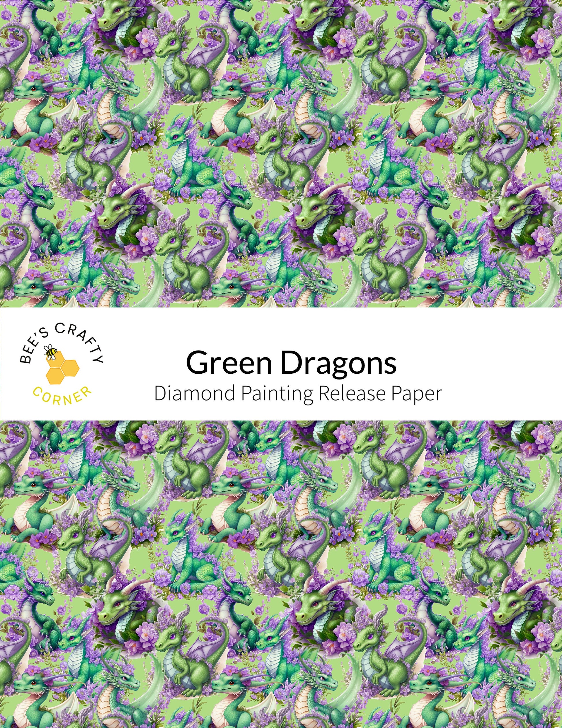 RELEASE PAPER | Green Dragons - Reusable Patterned Diamond Painting Release Paper
