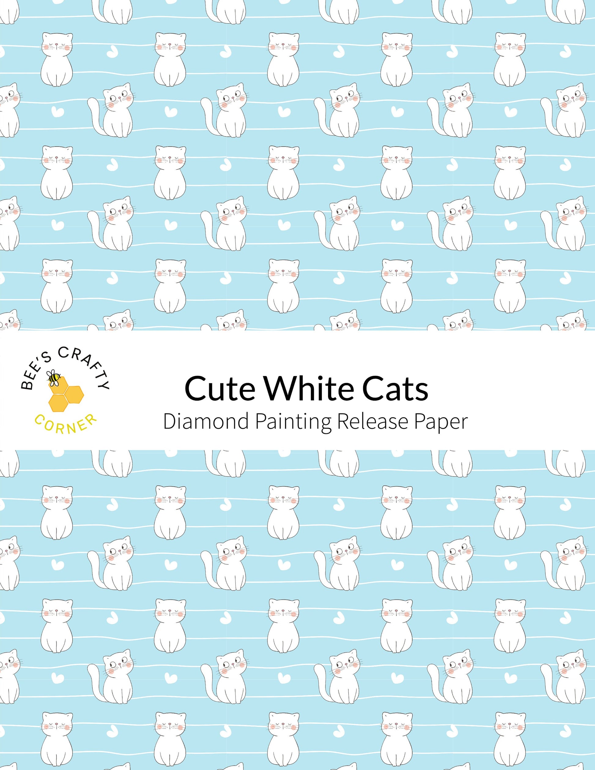 RELEASE PAPER | Cute White Cats - Reusable Patterned Diamond Painting Release Paper