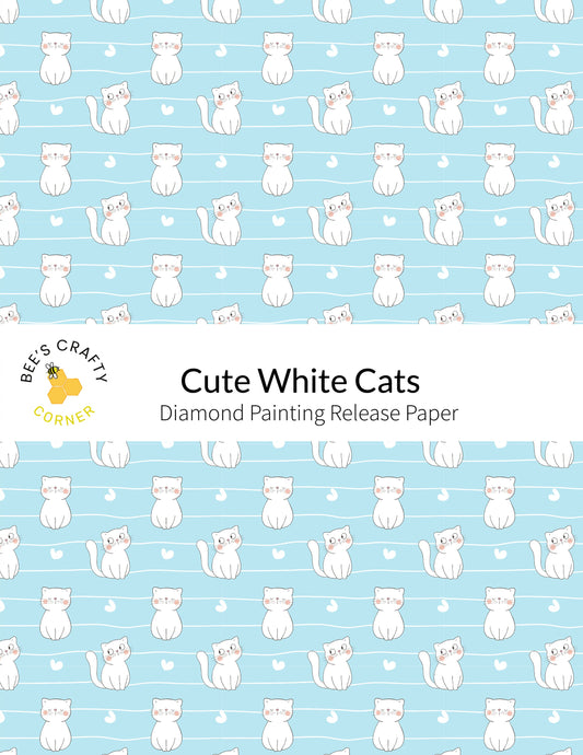 RELEASE PAPER | Cute White Cats - Reusable Patterned Diamond Painting Release Paper
