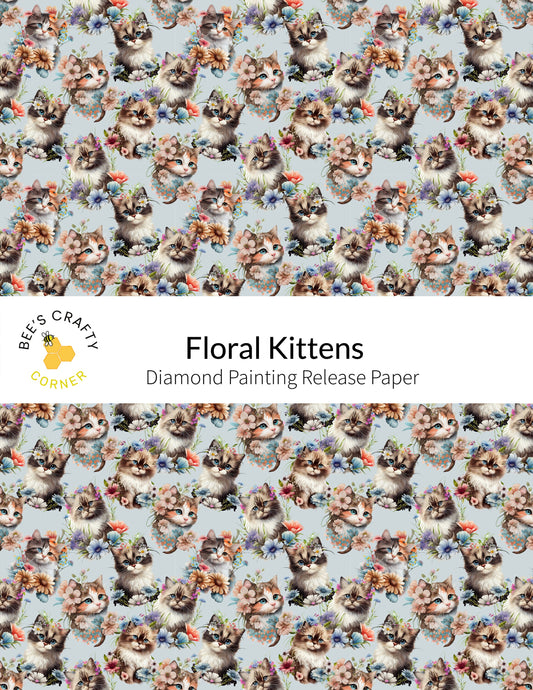 RELEASE PAPER | Floral Kittens - Reusable Patterned Diamond Painting Release Paper