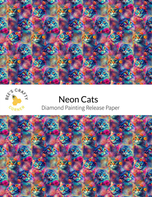 RELEASE PAPER | Neon Cats - Reusable Patterned Diamond Painting Release Paper