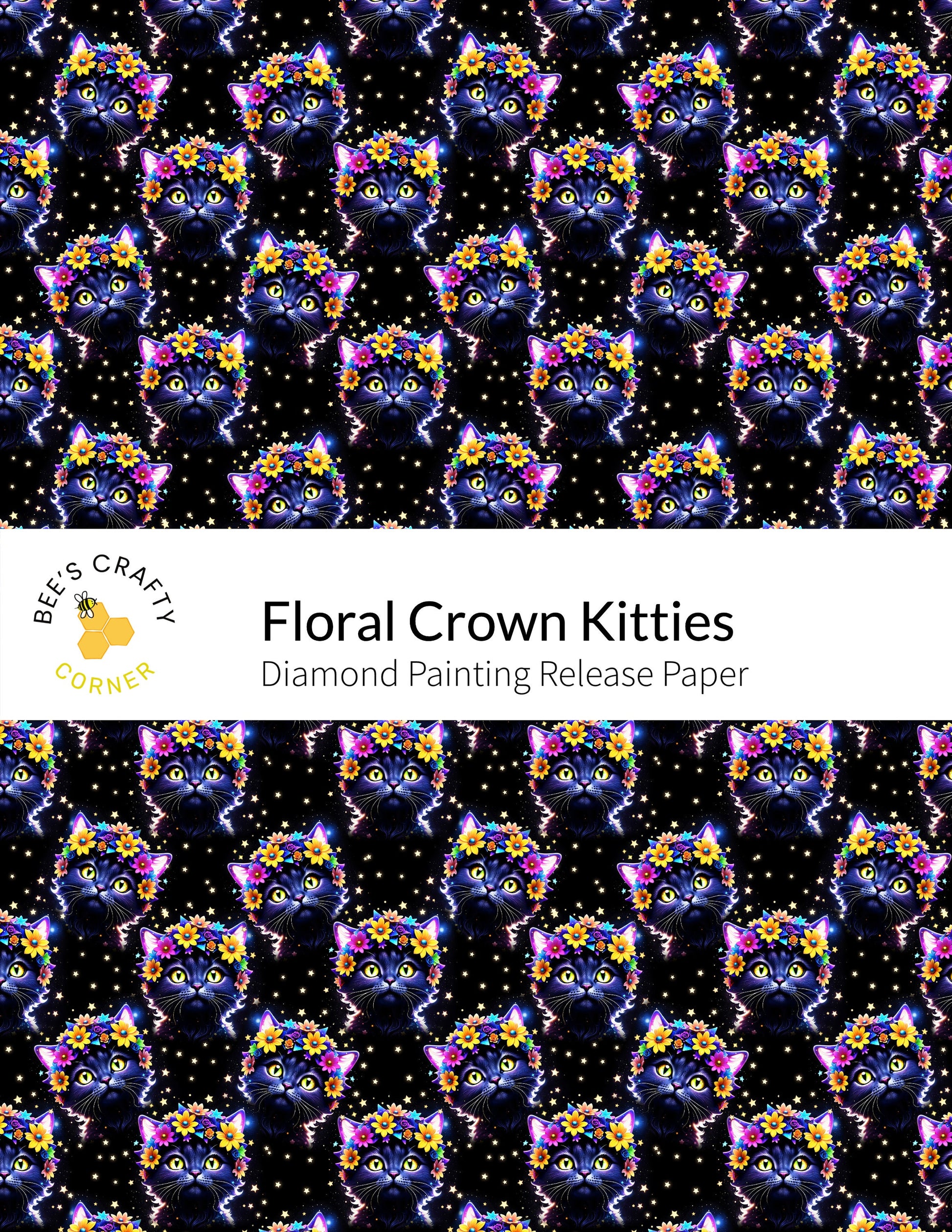 RELEASE PAPER | Floral Crown Kitties - Reusable Patterned Diamond Painting Release Paper