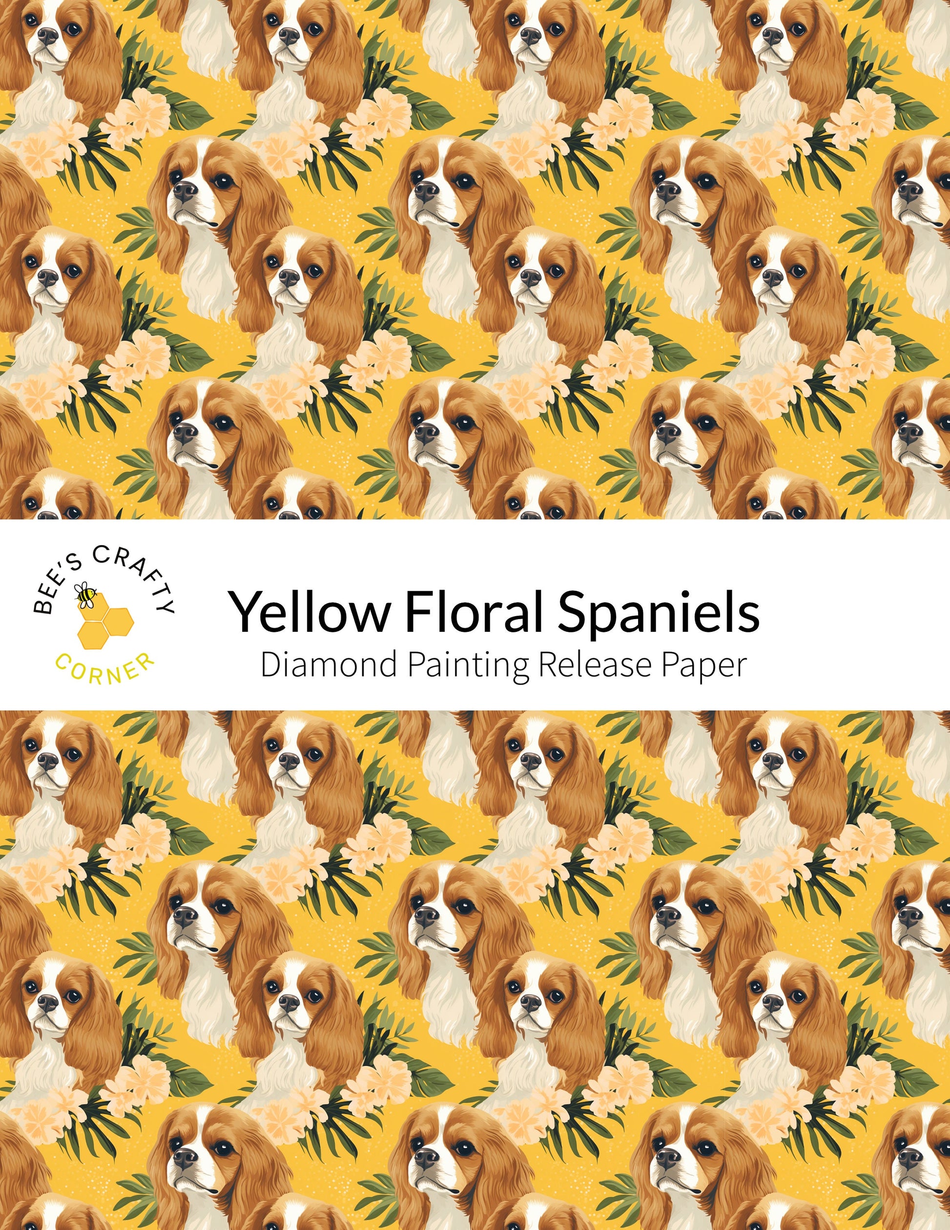 RELEASE PAPER | Yellow Floral Spaniels - Reusable Patterned Diamond Painting Release Paper