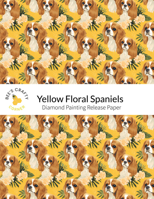 RELEASE PAPER | Yellow Floral Spaniels - Reusable Patterned Diamond Painting Release Paper
