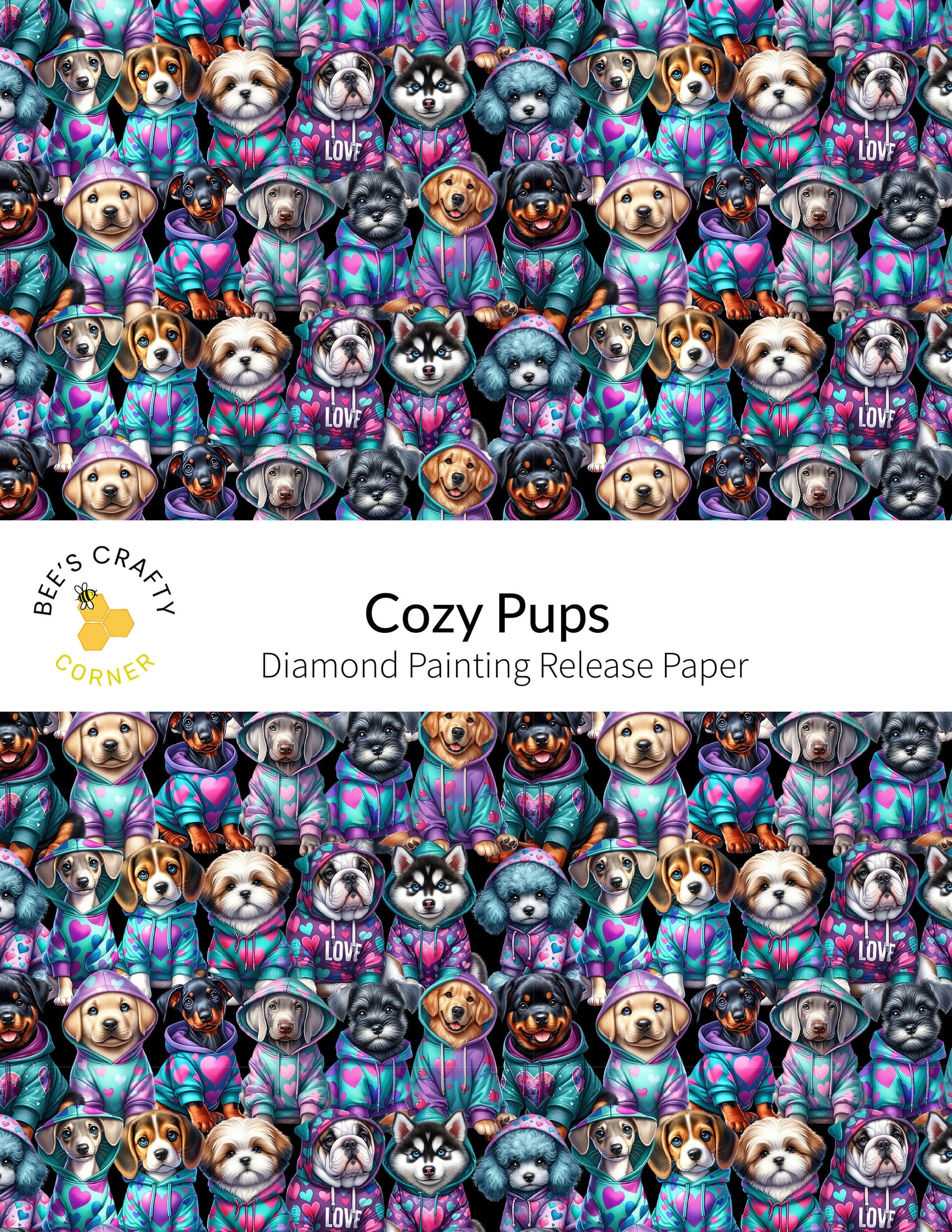 RELEASE PAPER | Cozy Pups - Reusable Patterned Diamond Painting Release Paper