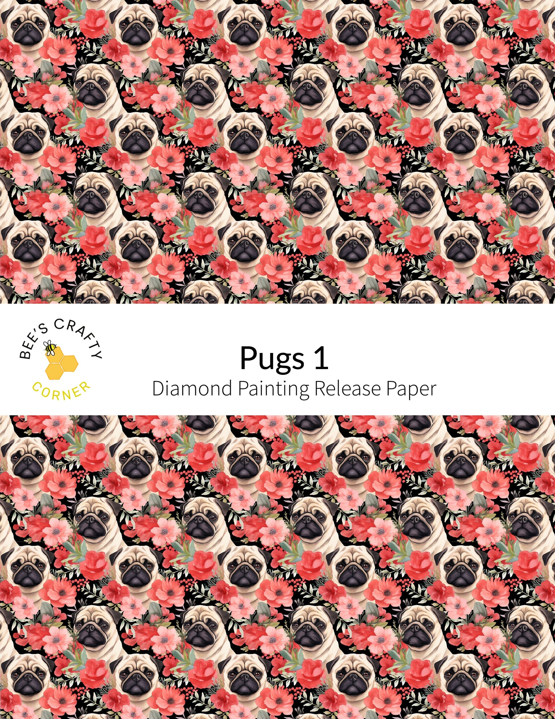 RELEASE PAPER | Pugs #1 - Reusable Patterned Diamond Painting Release Paper